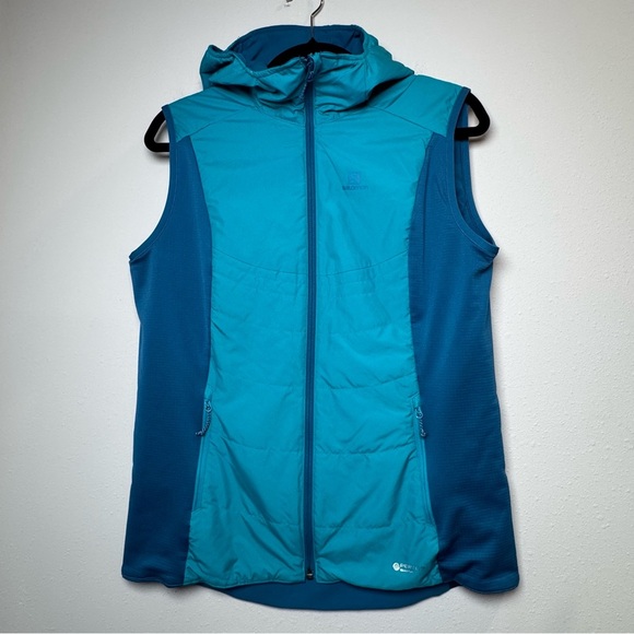 Salomon Women's Size XL Blue Drifter Mid Reversible Full Zip Hooded Vest Pockets - Picture 1 of 8